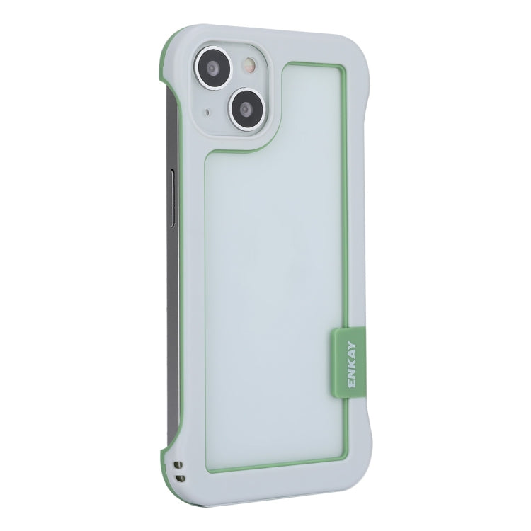 For iPhone 13 ENKAY Frameless Hollow PC Case + Glass Film(White)