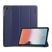 For OPPO Pad Air ENKAY Tri-fold Custer Texture Leather Smart Tablet Case(Dark Blue)