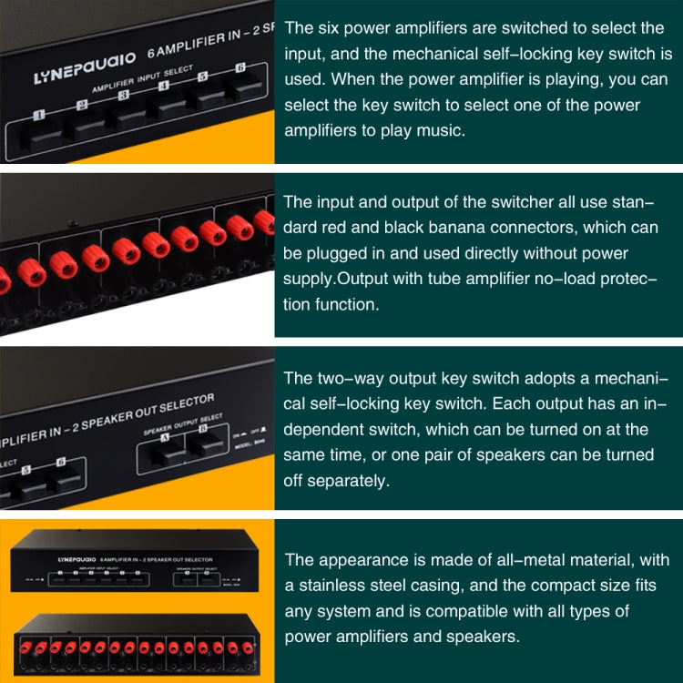 6 In 2 Out 300W Power Amplifier Switcher Loudspeaker Switch Distribute Device