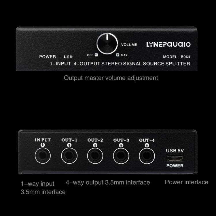 1 In 4 Out Audio Frequency Signal Splitter Distribute Device, Non Consumption, 3.5mm Interface Output