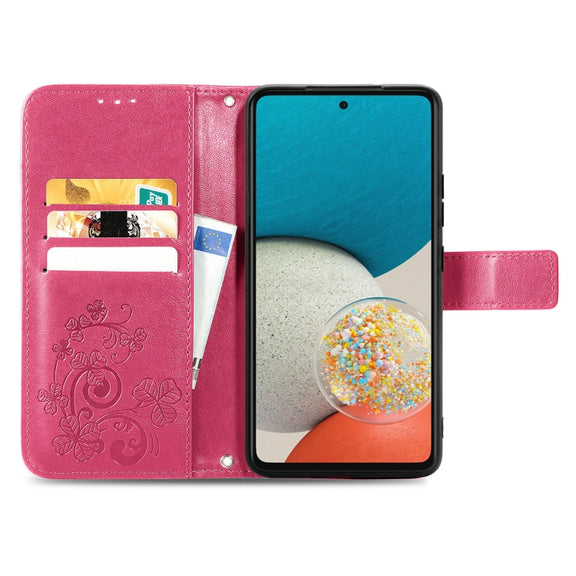 For Samsung Galaxy A73 5G Four-leaf Clasp Embossed Leather Phone Case(Rose Red)