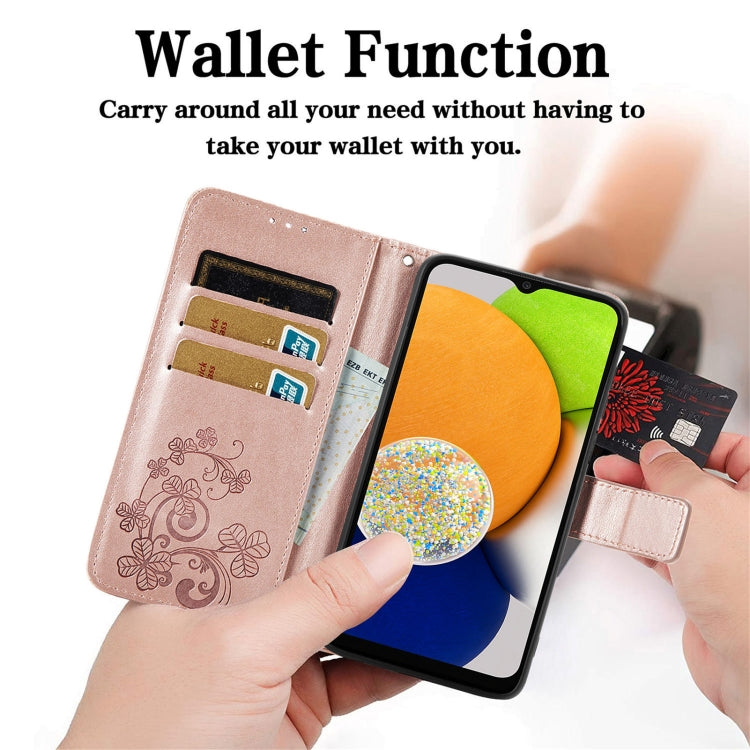 For Samsung Galaxy A73 5G Four-leaf Clasp Embossed Leather Phone Case(Rose Red)