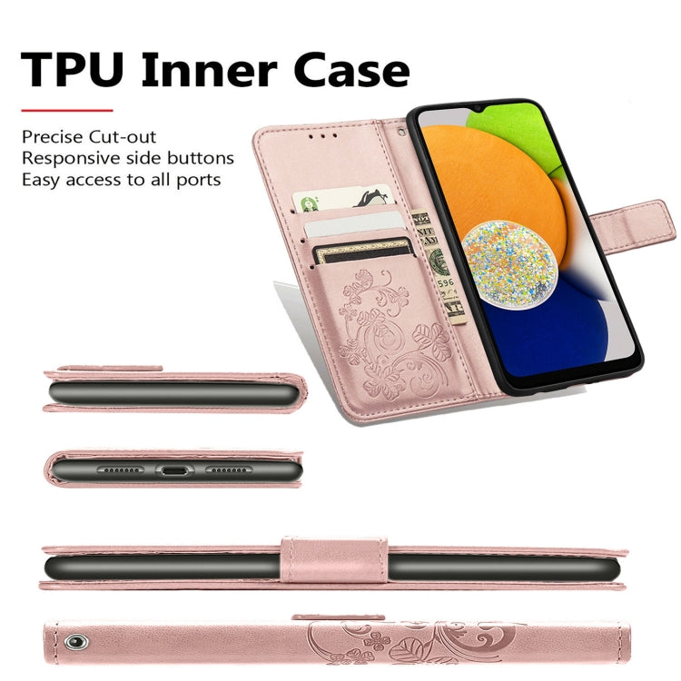 For Samsung Galaxy A73 5G Four-leaf Clasp Embossed Leather Phone Case(Rose Red)