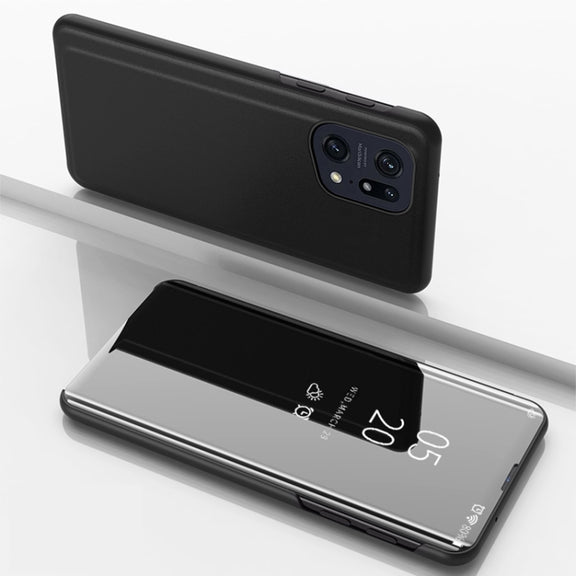 For OPPO Realme 9 Pro+ Plated Mirror Horizontal Flip Leather Case with Holder(Black)