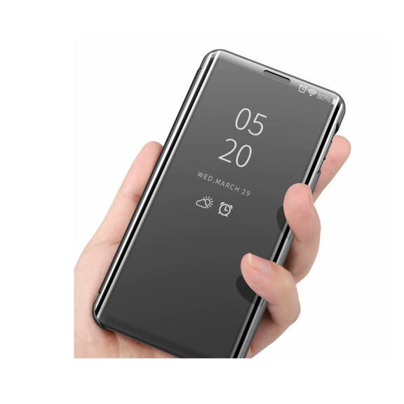 For OPPO Realme 9 Pro+ Plated Mirror Horizontal Flip Leather Case with Holder(Black)