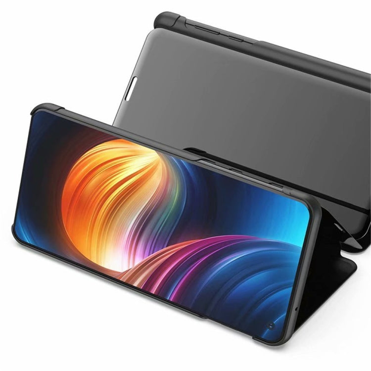 For OPPO Realme 9 Pro+ Plated Mirror Horizontal Flip Leather Case with Holder(Black)