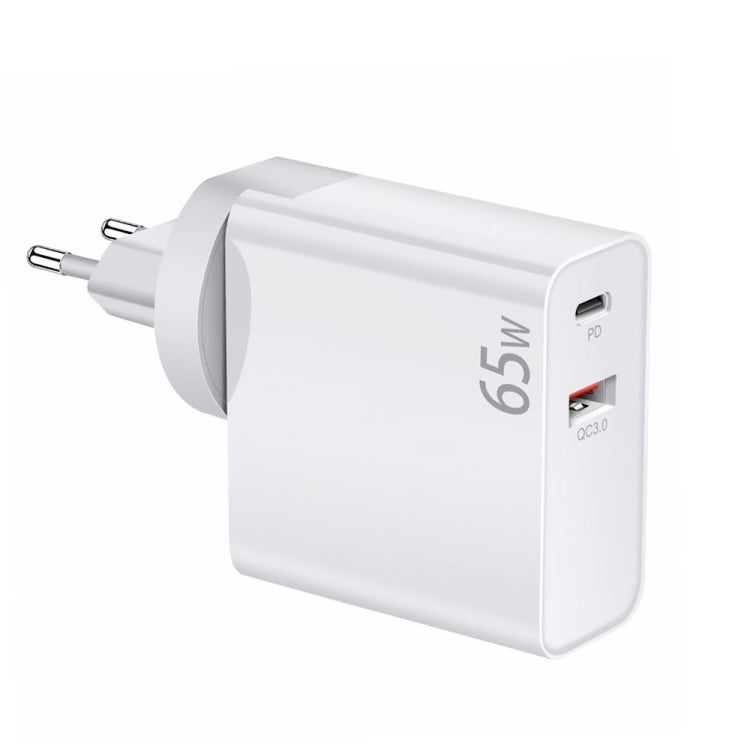 PD-65W USB-C / Type-C + QC3. 0 USB Laptop Charging Adapter, EU Plug / US Plug(White)