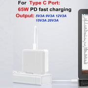 PD-65W USB-C / Type-C + QC3. 0 USB Laptop Charging Adapter, EU Plug / US Plug(White)