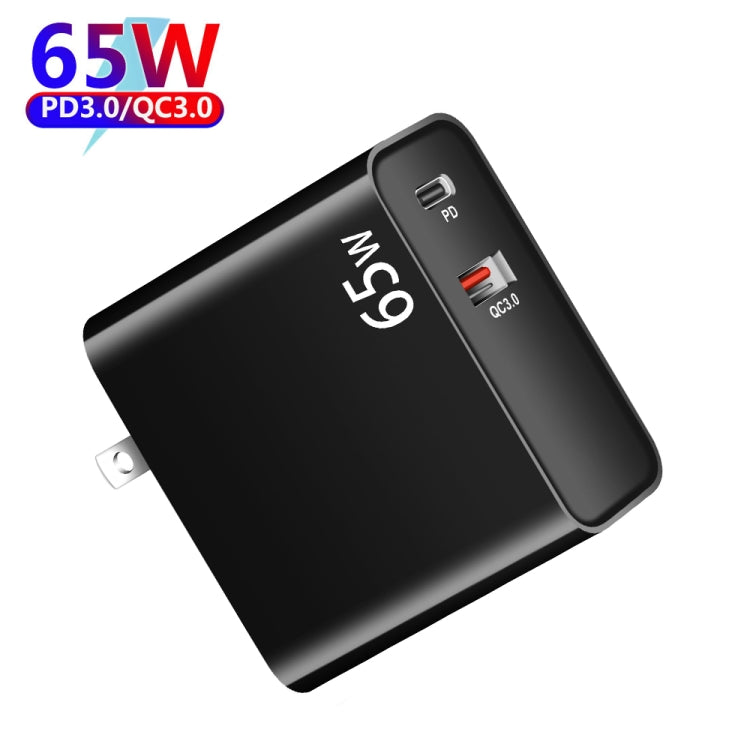 PD-65W USB-C / Type-C + QC3. 0 USB Laptop Charging Adapter, AU Plug / US Plug / EU Plug / UK Plug(Black)