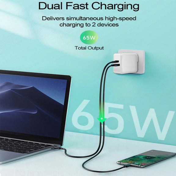 PD-65W USB-C / Type-C + QC3. 0 USB Laptop Charging Adapter + 2m USB-C / Type-C to USB-C / Type-C Data Cable Set, AU Plug / US Plug(White)