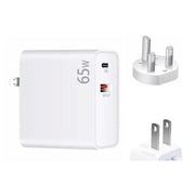 PD-65W USB-C / Type-C + QC3. 0 USB Laptop Charging Adapter + 2m USB-C / Type-C to USB-C / Type-C Data Cable Set, UK Plug / US Plug(White)