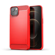 For iPhone 14 Plus MOFI Gentleness Brushed Texture Carbon Fiber TPU Phone Case  (Red)