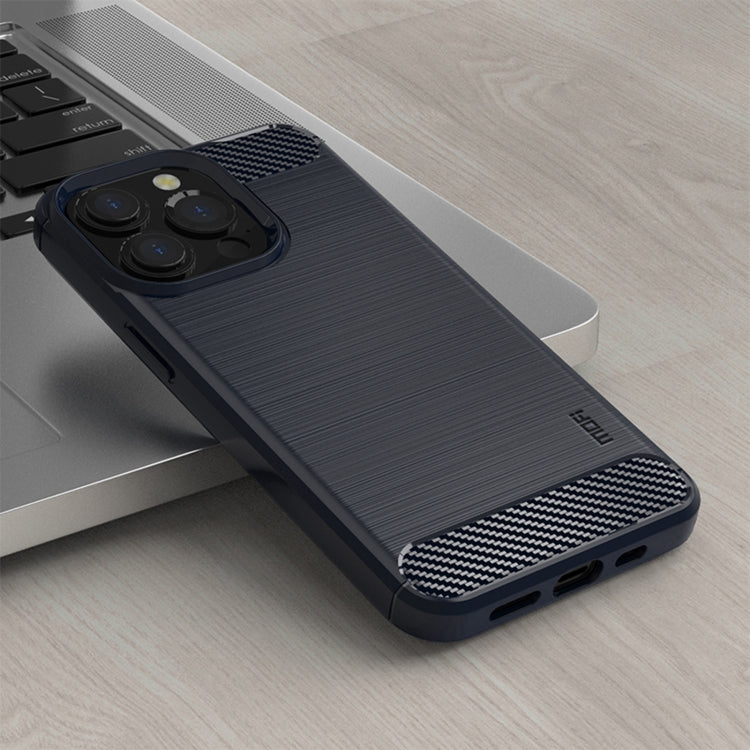 For iPhone 14 Pro Max MOFI Gentleness Brushed Texture Carbon Fiber TPU Phone Case (Blue)