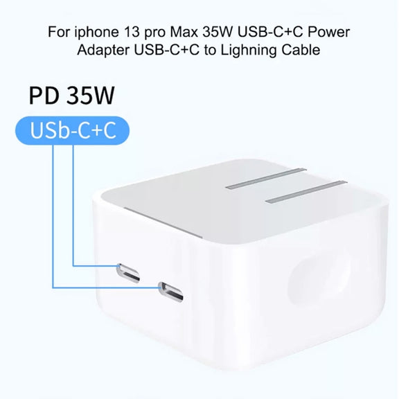 PD 35W Dual USB-C / Type-C Ports Charger with 2m Type-C to Type-C Data Cable, US Plug