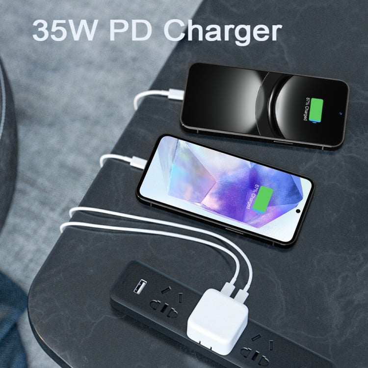 PD 35W Dual USB-C / Type-C Ports Charger with 2m Type-C to Type-C Data Cable, EU Plug