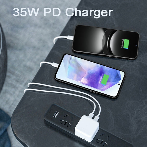 PD 35W Dual USB-C / Type-C Ports Charger with 2m Type-C to Type-C Data Cable, EU Plug