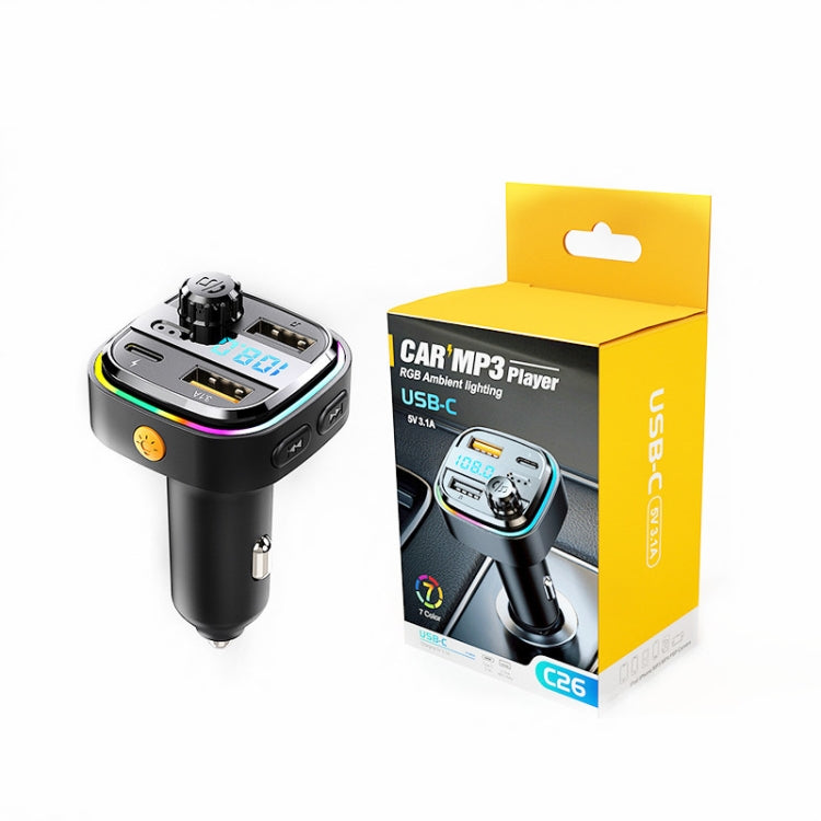 C26 Car Bluetooth Transmitter Handsfree Audio Player Dual USB Car Charger