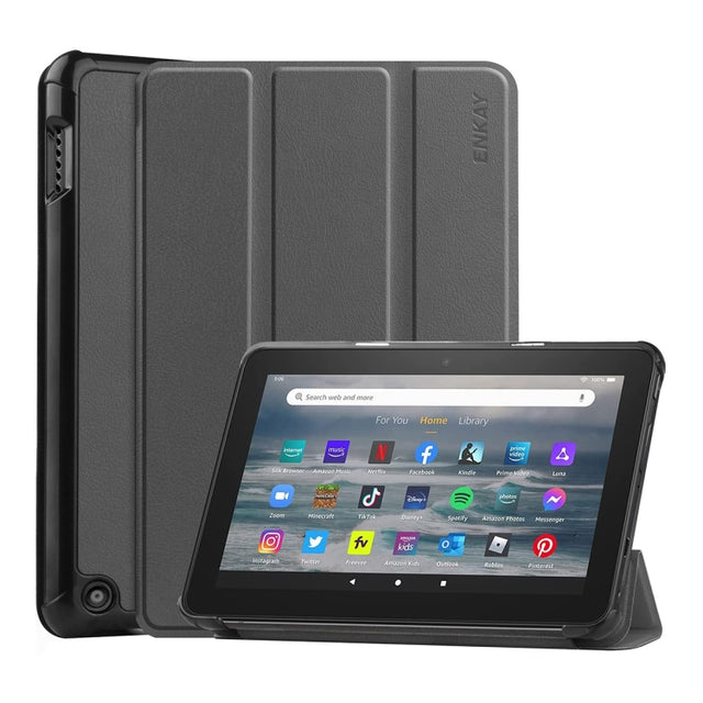 For Amazon Fire 7 12th 2022 ENKAY Smart Leather Tablet Case(Grey)