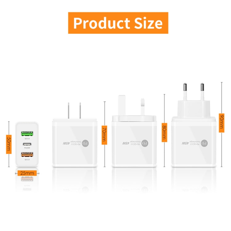 45W PD3.0 + 2 x QC3.0 USB Multi Port Quick Charger, UK Plug(Black)