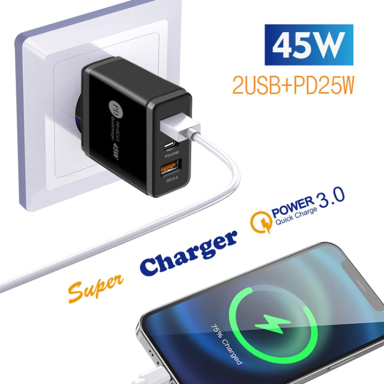 45W PD3.0 + 2 x QC3.0 USB Multi Port Charger with Type-C to Type-C Cable, EU Plug(White)
