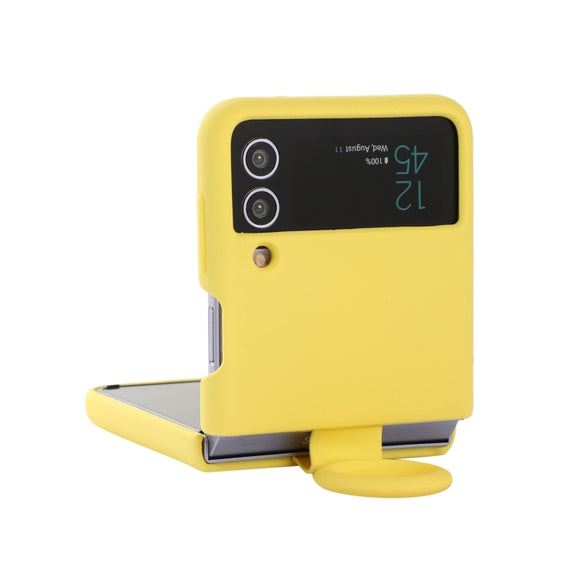 For Samsung Galaxy Flip 3 Silicone Integrated Ring Buckle Phone Case(Yellow)