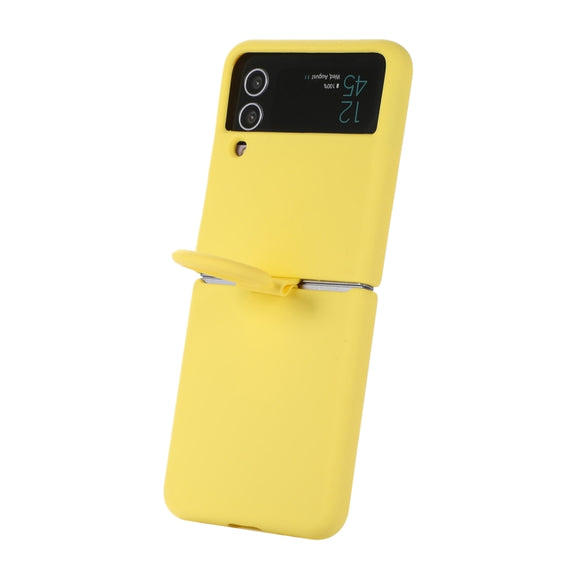 For Samsung Galaxy Flip 3 Silicone Integrated Ring Buckle Phone Case(Yellow)