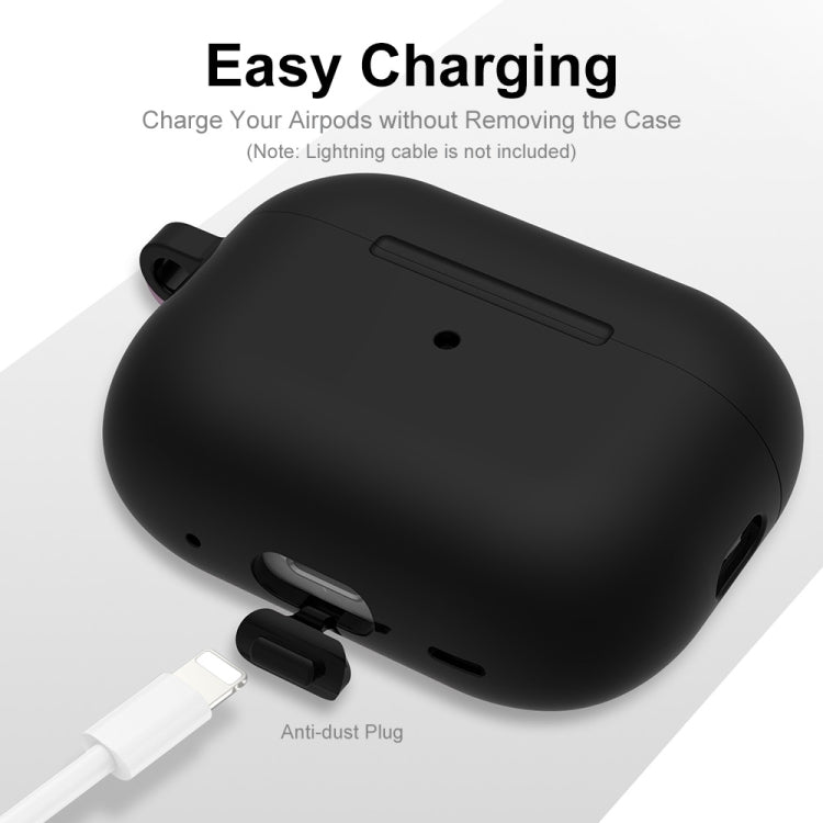 For Apple AirPods Pro 2 2022 ENKAY Thickened Silicone Protective Case with Keychain(Black)