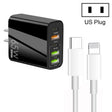 65W Dual PD Type-C + 3 x USB Multi Port Charger with 3A Type-C to 8 Pin Data Cable, US Plug(Black) - free shipping - PMC TechLife - Order now!