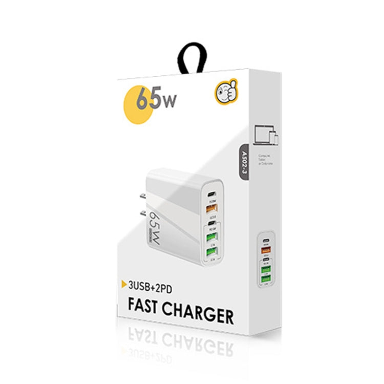 65W Dual PD Type-C + 3 x USB Multi Port Charger with 3A Type-C to 8 Pin Data Cable, US Plug(Black)