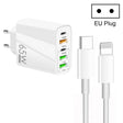 65W Dual PD Type-C + 3 x USB Multi Port Charger with 3A Type-C to 8 Pin Data Cable, EU Plug(White) - USB Charger by PMC TechLife | Online Shopping South Africa | PMC TechLife | Buy Now Pay Later Mobicred