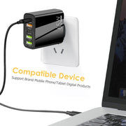 65W Dual PD Type-C + 3 x USB Multi Port Charger with 3A Type-C to 8 Pin Data Cable, EU Plug(White)