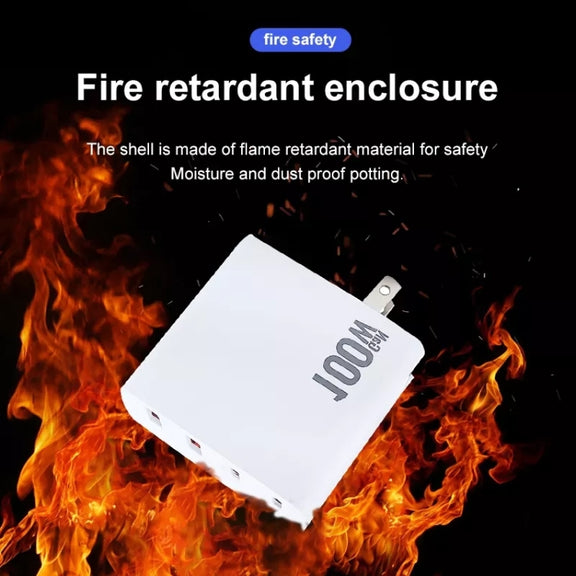 GaN 100W Dual USB + Dual USB-C/Type-C Multi Port Charger with 2m Type-C to Type-C Data Cable Set US / AU Plug