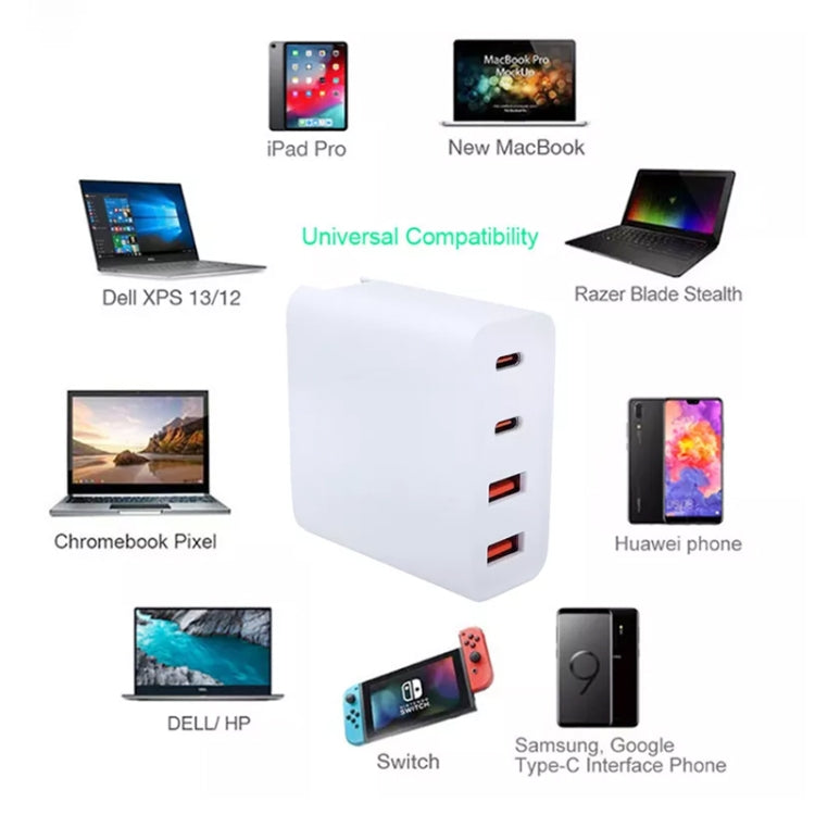 GaN 100W Dual USB+Dual USB-C/Type-C Multi Port Charger with  1.8m Type-C to MagSafe 1 / L Header Data Cable US / EU / UK / AU Plug