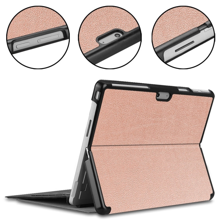 For Microsoft Surface Pro 9 JUNSUNMAY Custer Solid Color 3-Fold Stand Leather Tablet Case(Rose Gold)