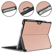 For Microsoft Surface Pro 9 JUNSUNMAY Custer Solid Color 3-Fold Stand Leather Tablet Case(Rose Gold)
