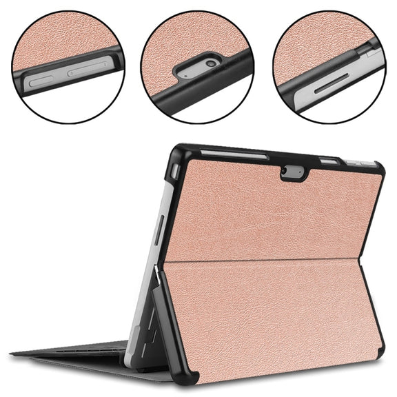 For Microsoft Surface Pro 9 JUNSUNMAY Custer Solid Color 3-Fold Stand Leather Tablet Case(Rose Gold)