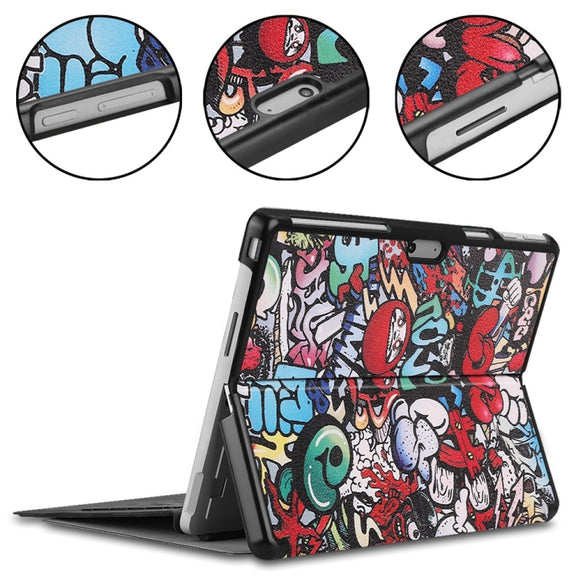 For Microsoft Surface Pro 9 JUNSUNMAY Custer Painted Stand Leather Tablet Case(Graffiti)