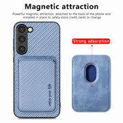 For Samsung Galaxy S23 5G Carbon Fiber Leather Card Magsafe Case(Blue)