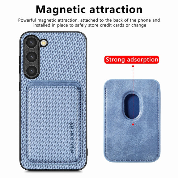 For Samsung Galaxy S23 5G Carbon Fiber Leather Card Magsafe Case(Blue)