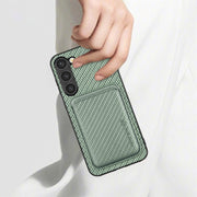 For Samsung Galaxy S23 5G Carbon Fiber Leather Card Magsafe Case(Blue)