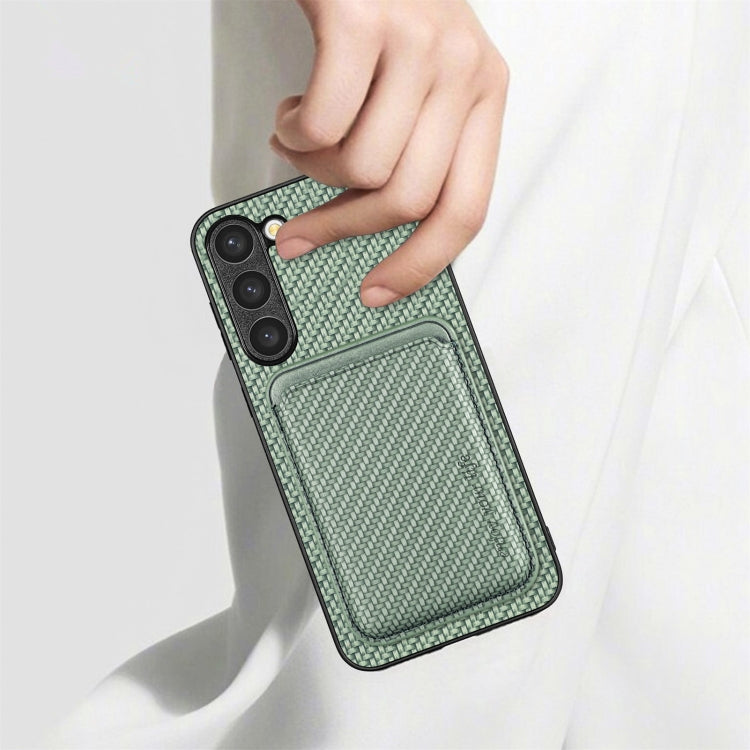 For Samsung Galaxy S23 5G Carbon Fiber Leather Card Magsafe Case(Green)