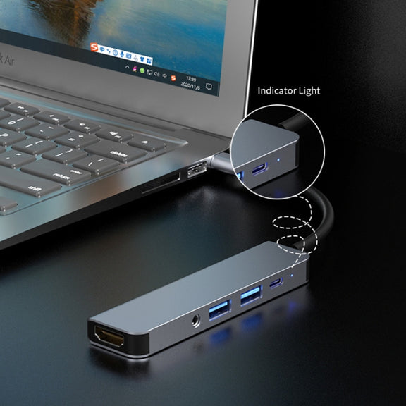 ENKAY Hat-Prince 5 in 1 Type-C Hub 4K HDMI Converter Docking Station 3.5mm Audio Jack Adapter