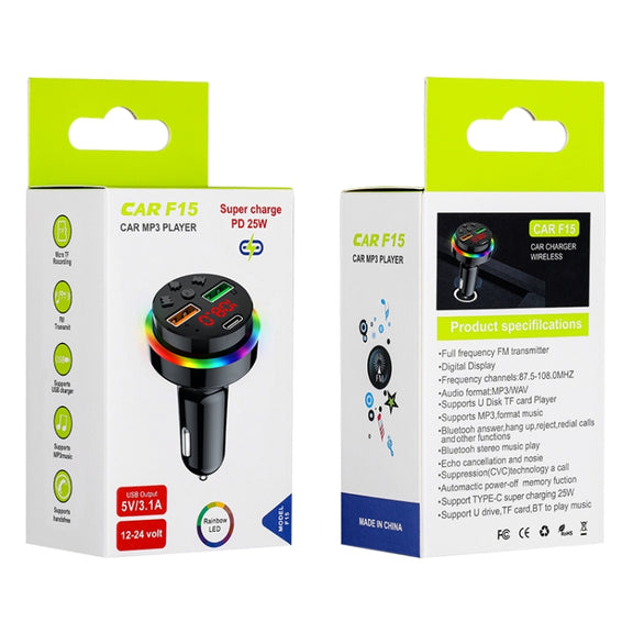 PDF15 FM Transmitter Bluetooth 5.0 Handsfree Car Kit Audio MP3 Player