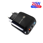 PD04 PD20W Type-C + QC18W USB Mobile Phone Charger with LED Indicator, EU Plug(Black)