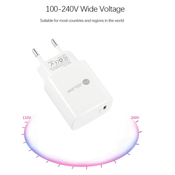PD11 Mini Single Port PD3.0 USB-C / Type-C 20W Fast Charger for iPhone / iPad Series, EU Plug(White)