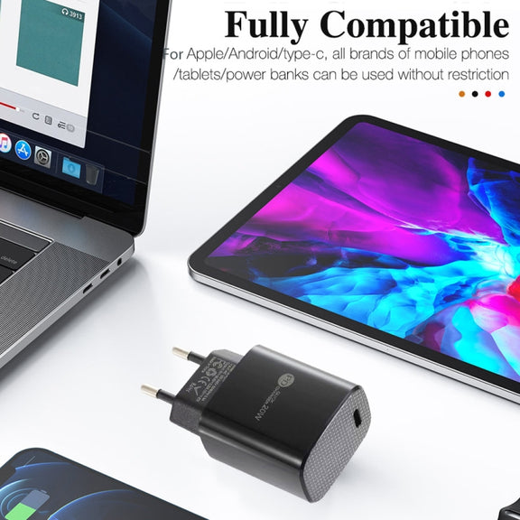 PD11 Mini Single Port PD3.0 USB-C / Type-C 20W Fast Charger for iPhone / iPad Series, EU Plug(White)