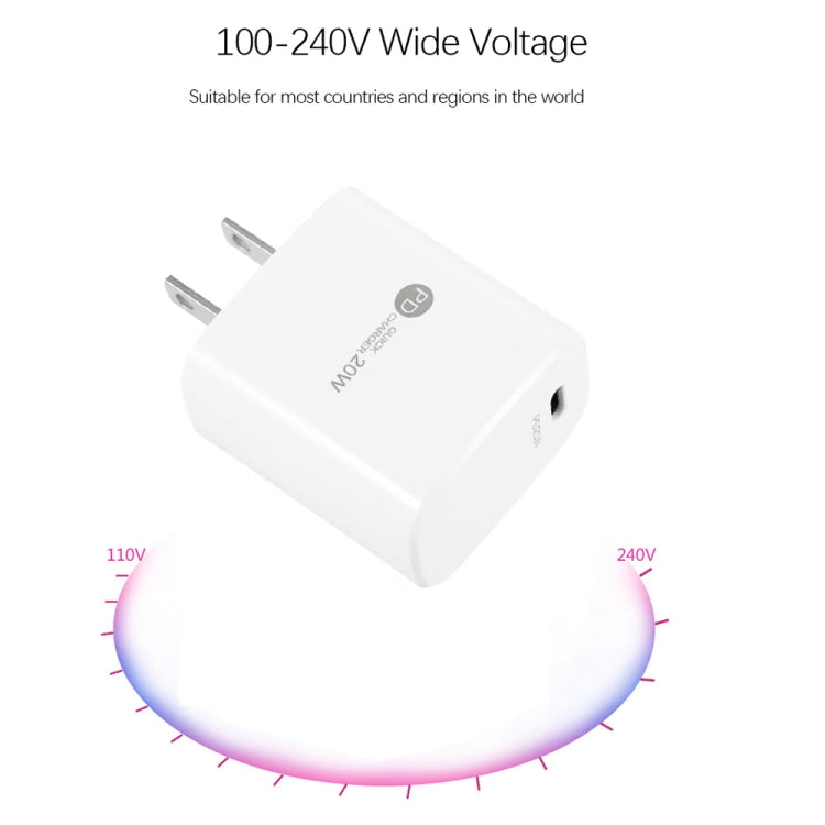 PD11 Single PD3.0 USB-C / Type-C 20W Fast Charger with 1m Type-C to 8 Pin Data Cable, US Plug(Black)