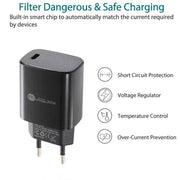 PD11 Single PD3.0 USB-C / Type-C 20W Fast Charger with 1m Type-C to 8 Pin Data Cable, EU Plug(Black)
