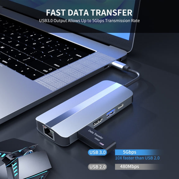 JUNSUNMAY 7 in 1 Multifunctional USB-C Hub Docking Station Adapter