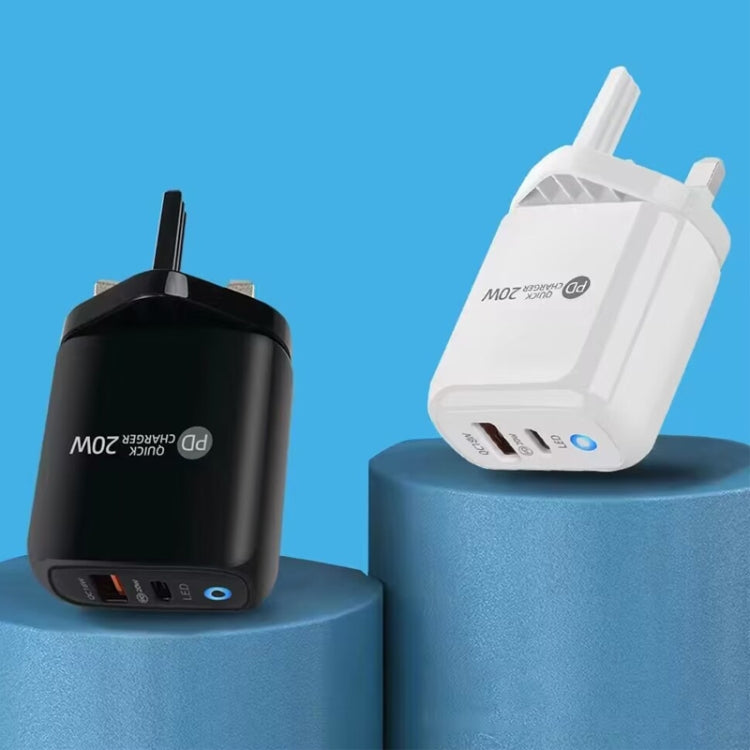 PD04 PD20W Type-C + QC18W USB Mobile Phone Charger with LED Indicator, UK Plug(Black)
